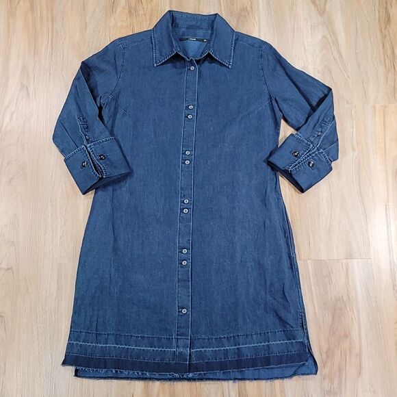 🔸️J Brand Blue Linen Blend Bacall Shirt Dress w/Pockets Small - Picture 3 of 13